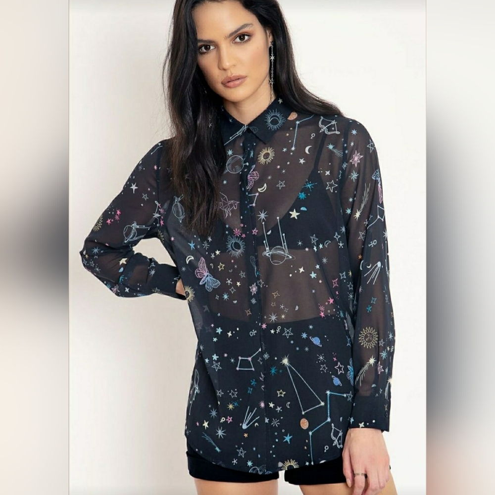 Blackmilk Celestial Sketch Sheer Button Up Top